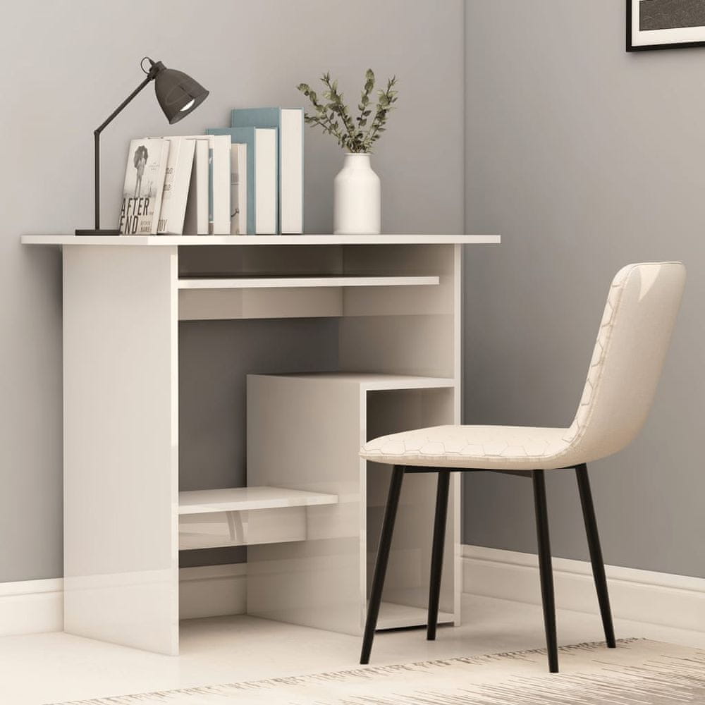 Vidaxl Písací stôl, lesklý biely 80x45x74 cm, drevotrieska